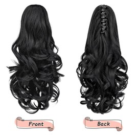 HEWEICSY Ponytail Extension, Hair Extensions Ponytail Claw 14" Wavy Fake Hair Curly Synthetic Ponytail Wig Clip Daily Fluffy Pony Tail Hair Piece for Women(Black)