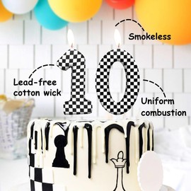 YOOLOOK Black White Checkered 1st Birthday Number Candles, Number 1 Candle Cake Toppers for Race Car Themed Parties, 1st Birthday Cake Candles for Boys and Girls, Kids Party Supplies