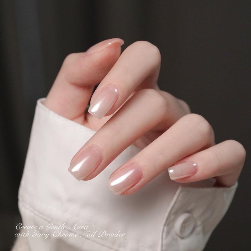 GAOY Polvo para uñas perla cromo blanco, pigmento brillante con