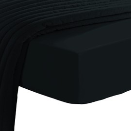 Pizuna Pure Combed Cotton Single Bed Fitted Sheet Black, 600 Thread Count 100% Long Staple Cotton Fitted Sheet Single Bed 90 X 200cm, Sateen Weave 40 cm Deep Fitted Sheets 1 PC Black