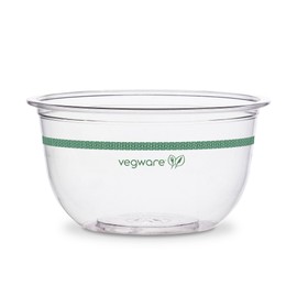 Vegware Compostable Clear PLA Plastic 8oz Salad Bowls, Case of 1000, Round Cold Food Containers, Renewable Plant-Based, Inserts & Lids Available, Disposable