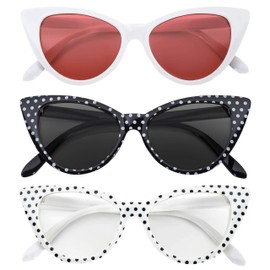 3 pairs Cat Eye Sunglasses Plastic Black White Polka Dots frames retro