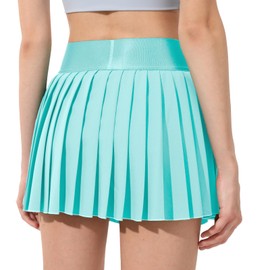 Husnainna Pleated Tennis Skirt for Women Built-in Shorts High Waisted Athletic Skirts Skorts with Pockets Flowy Casual 063ZEQ-Light Blue/Bs