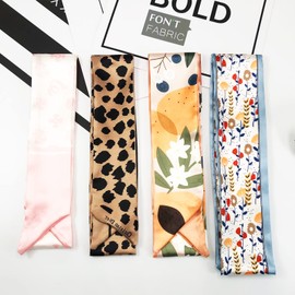 4pcs Purse Scarf Fashion Handbag Handle Ribbon Lightweight Scarf Head Hair Ribbon Skinny Scarf For Women
