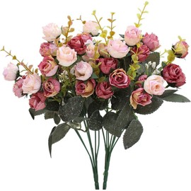 Doolitt Artificial Roses Flowers, 7 Branches, 21 Roses Artificial Flowers Like Real for Wedding, Home Decoration Flowers (2 Pieces, Pink)
