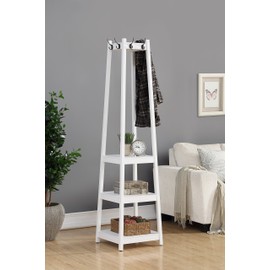 Roundhill Furniture Vassen Coat Rack with 3-Tier Storage Shelves, White Finish
