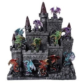 Medieval Style Castle Statue with 12 Dragon Figurines