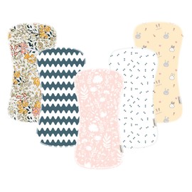 Sinhaklóho Pack of 5 Organic Burp Cloths 100% Cotton 47 x 22 cm - Ultra Soft, Super Absorbent, Gentle on the Skin - Perfect for Newborns, Rabbit Blossom Design