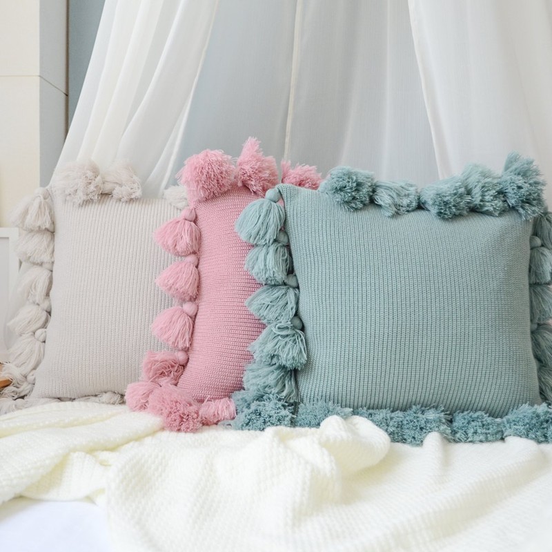 OiseauVoler Knitted Cushion Cover Tassel Body Pillow Cover Home Decor