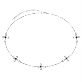 FLYOW Black Onyx Cross Choker Necklace for Women S925 Sterling Silver Dainty Gothic Punk Goth Jewelry Gift