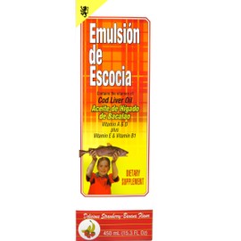 Emulsion De Escocia Cod Liver Fish Oil 15.3 Oz Strawberry Banana Vitamin A, D & E