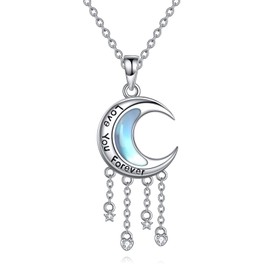 VONALA Moon Necklace Love You Forever 925 Sterling Silver Star Crescent Moon Pendant Moonstone Necklace for Women Girls