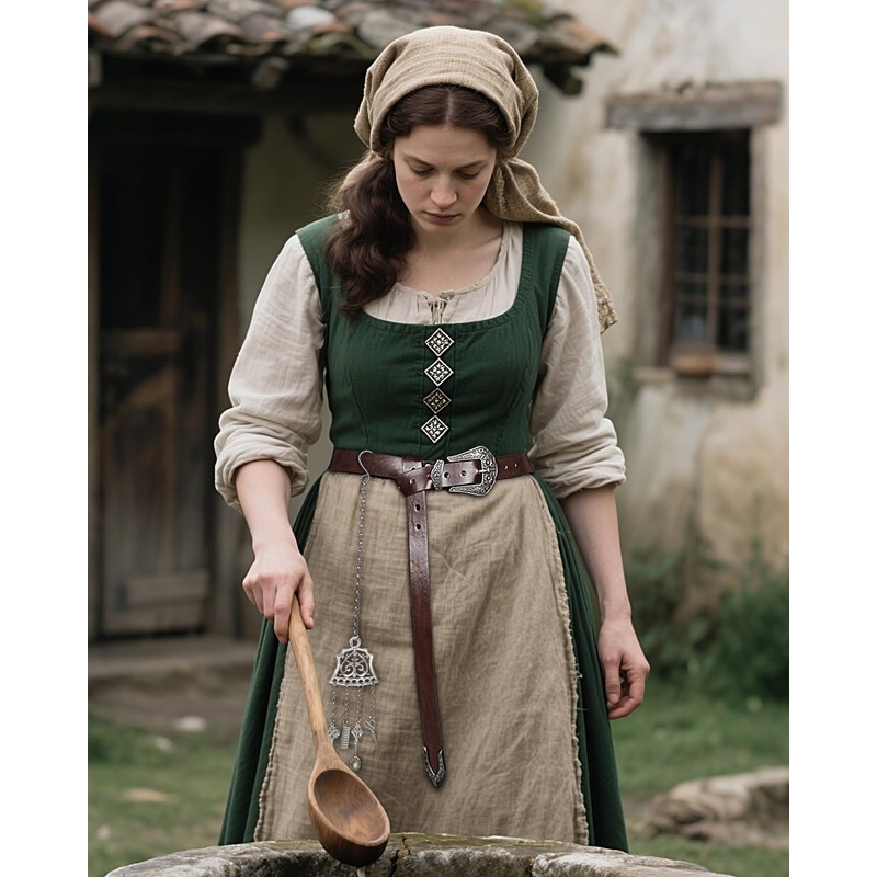 Joukavor Medieval Leather Belt with Chatelaine Tools Clip Renaissance Accessories