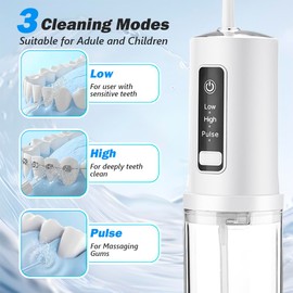 Foldable Oral Irrigator with 3 Modes, Portable Cordless Water Dental Flosser 4 Replaceable Jet Tips, 230ml Removable Water Tank for Easy Cleaning, Home & Travel Water Flossers for Teeth & Braces Care