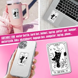 (3Pcs-3") Tarot Card Black Cat Stickers, Tarot Death Spooky Cat Lover Motivational Decals Positive Inspirational Waterproof Vinyl Stickers for Laptop Water Bottle Kindle Phone Decal Gifts 3 Inches