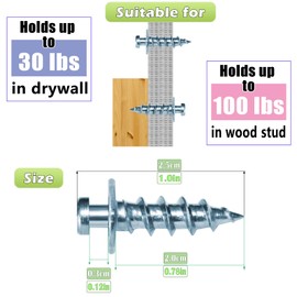 Ansoon Bear Claw Double-Headed Wall Pictures Screws, 4-in-1 Picture Drywall Hanging Hooks Nails Holds Upto 30 Lbs. - Drywall Screw/Anchor for D-Rings/Wire/Keyholes - Hang Pictures/Mirrors and More