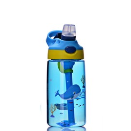 16oz/480ml Children Water Bottle with Tritan, BPA-Free Cup, Leak-Proof – Straw Top with Lock - Suitable for Schools, Sports, Camps, Picnics&More, Drink Bottle for Children (Whale)