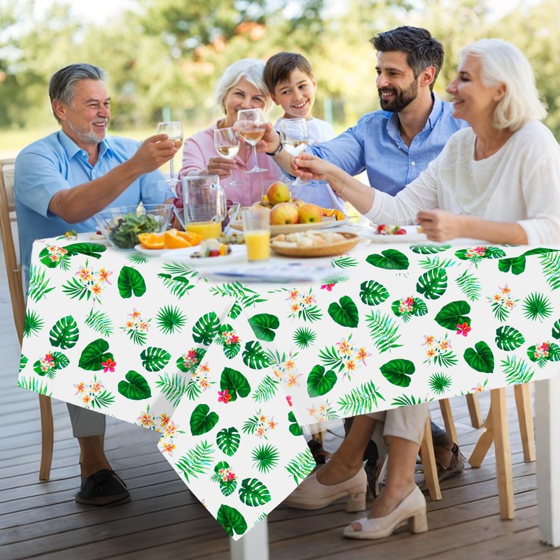 3 Pack Hawaiian Jungle Leaf Table Cloth, Large Disposable Plastic