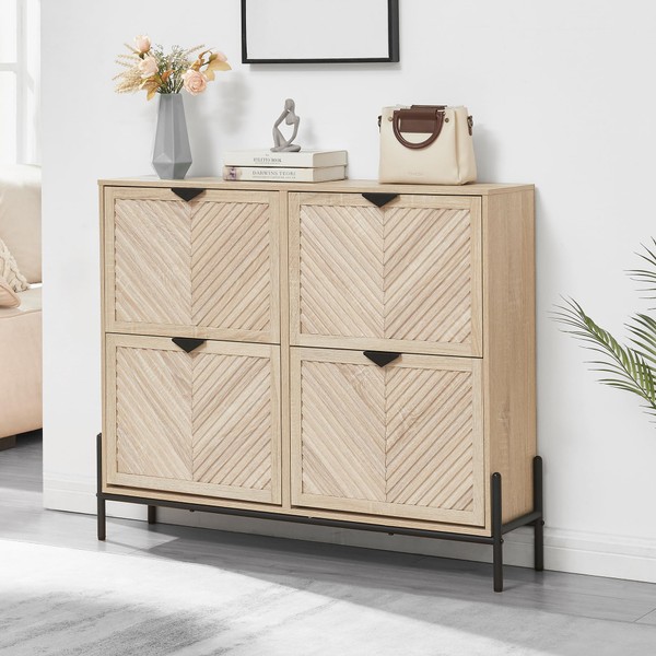 HUSHEDIFY Shoe Cabinet Storage with 4 Flip Drawers, Narrow Hidden