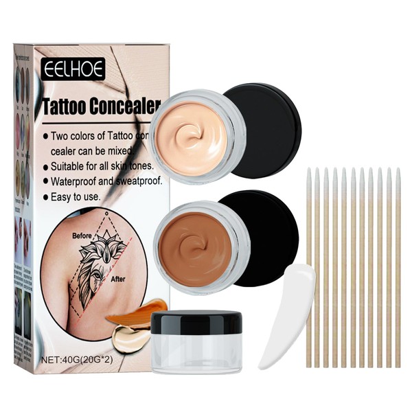 EONFAVE Tattoo concealer, two-tone waterproof tattoo cover, high coverage concealer,