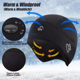 ROTTO Cycling Hat Caps Winter Hat with Ear Covers and Glasses Holes Men Women Helmet Base Hat for Cycling Running Skiing Winter Sports, 01 Black 1 Pack