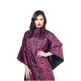 Cricket Flip Reversible Zebra All Purpose Cape for Salon Barbershop Professionals, Metal Snap Neck Closure Salon Client Cape, Black/Pink