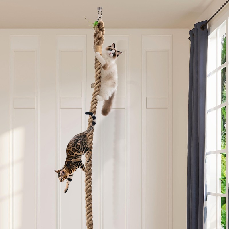 2" x 9.84Ft Cat Climbing Rope with Hook for Ceiling
