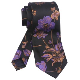Vizakiss Mens Floral Ties Black Purple Tan Fashion Woven Silk Paisley Party Formal Necktie Gifts