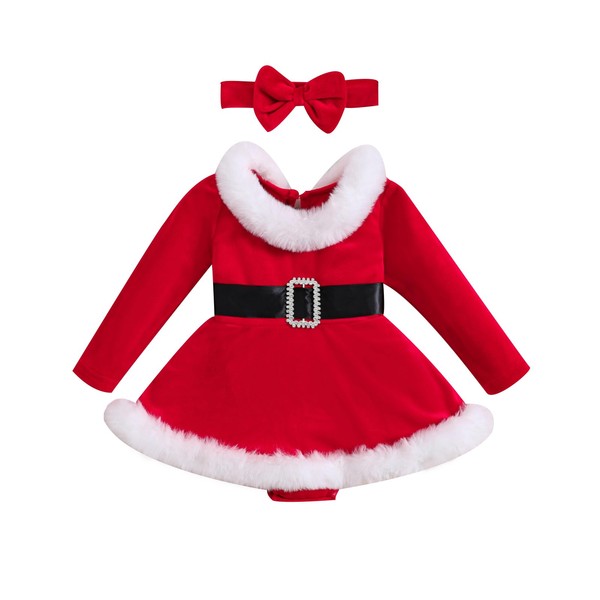Bonangber Toddler Baby Girl Christmas Outfit Velvet Long Sleeve Christmas