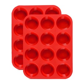 JEWOSTER 12 Cups Silicone Muffin Pan 2 Pack - Cupcake Pan Nonstick Silicone Molds Great for Making Muffin Cakes,Bread, Tart - BPA Free Baking Accessory