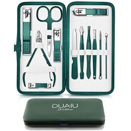 DUAIU Juego de manicura, 12 piezas, juego de cortaúñas, manicura y pedicura, juego de tijeras de uñas para uso diario, juego de cuidado de uñas, juego de cuidado de uñas profesional, estuche para