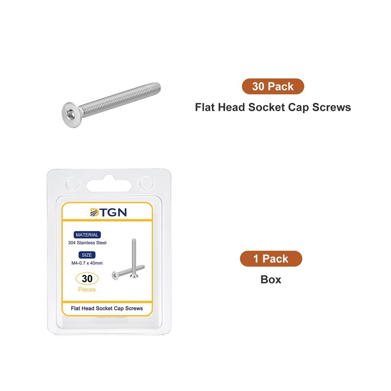 DTGN M4-0.7 x 40mm Flat Head Socket Cap Screws, 20