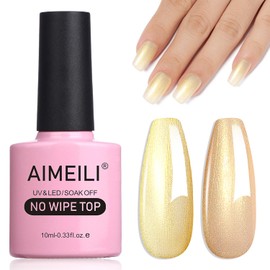 AIMEILI Gel Polish Glitter Top Coat, Hema Free, Cruelty Free, Vegan, 2 In 1 High Glossy Shiny Pearl No Wipe Top Gel for Nail Art 011