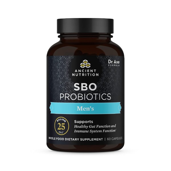 Probiotics for Men by Ancient Nutrition, SBO Probiotics Men's 60 Ct, for Gut Health, Digestive and Immune Support, Boosts Muscle Mass and Fat Metabolism, 25 Billion CFUs* Per Serving
