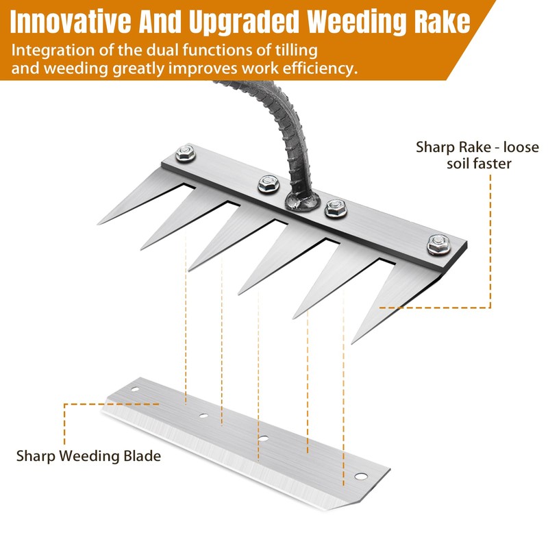 Garden Rake, Multi-Purpose Garden Weed Tool, Weed Hoe, Portable Weed