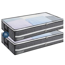 Cozary Underbed Storage Box, Pack of 2 Storage Boxes Under Bed with Viewing Window and 4 Handles, 60 x 45 x 15 cm Bed Box Storage, Foldable, Underbed Storage for Duvets for Ordnu