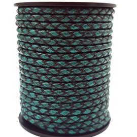 5 Yards 4mm Antique Teal Coated Braided Leather Cords for Jewelry Making Bracelet Necklace Round Leather Strap