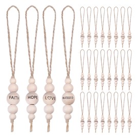 CHGCRAFT 28 Pcs 4 Styles Christmas Wood Bead Ornaments Round Wooden Beads Pendant Wood Natural Modern Minimalist Decoration for Christmas Tree Hanging Ornaments