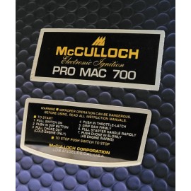 McCULLOCH PRO MAC 700 Electronic Ignition Chainsaw Filter Cover Decal set