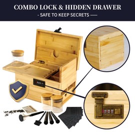 Premium Large Bamboo Stash Box with Secret Drawer Stashbox Box with Combination Lock Handle Detachable Compartment Home Decorative Storage Box Set for Jewelry Cash Valuable Birthday Christmas Gifts