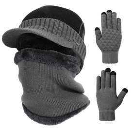 TAGVO 3-in-1 Winter Beanie Hat, Scarf, Gloves Set, Fleece Inner Lining, Elastic, Warm Knitted Beanie Cap, Neck Warmer, Touchscreen Gloves, Hat, Scarf & Glove Sets for Men and Women