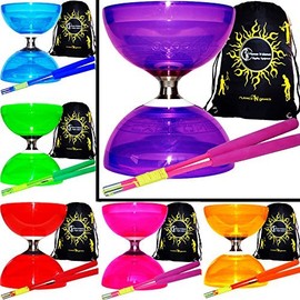 Quartz Diabolo Free Runner with Ball Bearing Triple Layer Set with Coloured Diabolo Fiber Hand Sticks and Diabolo Cord + Diabolo Carry Case, Quartz Ii Diabolo Set, Lila Diabolo/Rosa Stix