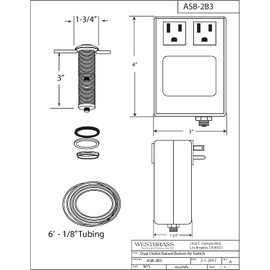 Westbrass RASB-2B3-18 Sink Top Waste Disposal Air Switch and Dual Outlet Control Box, Flush Button, Brushed Bronze