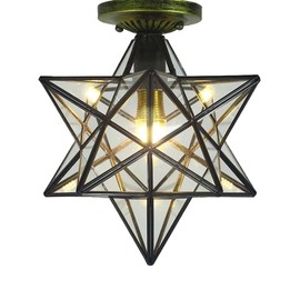 Clear Glass Star Flush Mount Moravian 12'' Star Ceiling Light Shade with E26 Bulb Close To Ceiling Light Fixtures for Indoor Restaurant Cafe Loft Bar Living Study Room Corridor Aisle (30cm)