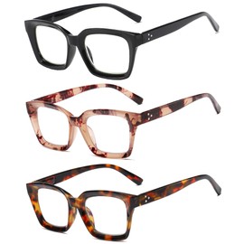 ZXYOO 3 Pack Oversize Square Design Reading Glasses for Women, Blue Light Blocking Computer Reader（Black & Pink & Leopard+1.00）