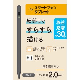 Elecom P-TPACST05WBK Touch Pen, Stylus Pen, Compatible with Other Models of Smartphones and Tablets, Fast Charging, Full Charging in 30 Minutes, Magnetic Adsorption, Type C Charging (Universal Stylus