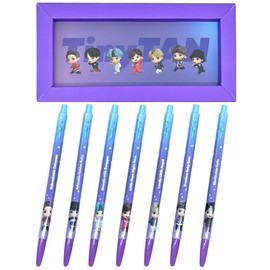 TinyTAN BTS Merchandise Official Licensed Kpop Merch Character Ballpoint Pen Black, 0.5mm, (1 Pack of 7 Pens) (MIC Drop Ver.)