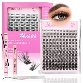 Lash Clusters Kit, DIY Cluster Eyelash Extensions 10‑18mm, 168pcs Fluffy D Curl Natural Lashes with Lash Bond and Seal, Lash Tweezers, Remover–Natural Fake Cat Eye Individual Manga Clusters（MIX2-1-L）