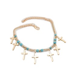 Women Fashion Jewelry Western Boot Bracelet Gold Metal Chain Shoe Anklet Cross Charm Turquoise Blue