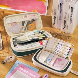 Pencil Case Large Capacity Pencil Case Girls Teenagers Pencil Case Student Adults Stationery Pen Bag Portable Pen Bag School Supplies Pencil Bags Aesthetic Large for School & Office, Green, pencil
